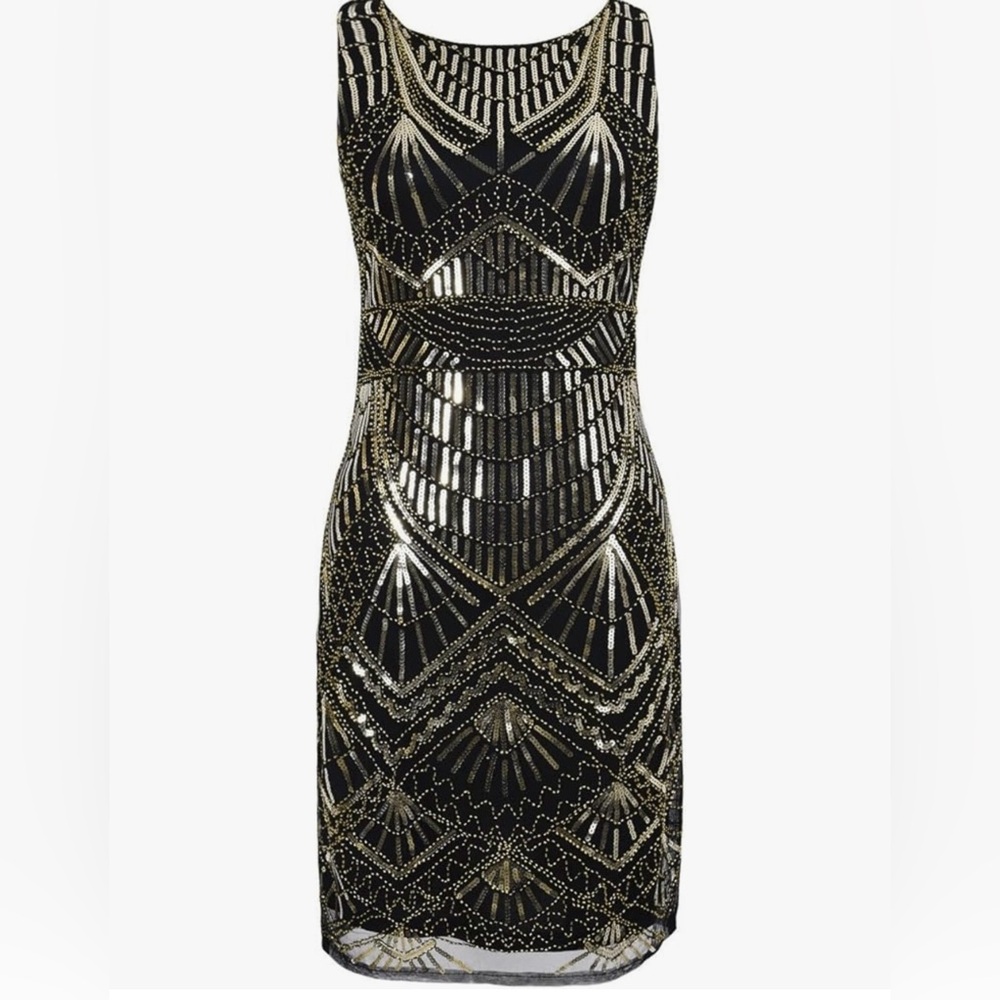 20's vintage art deco sequin great gatsby prohibition flapper dress women size M